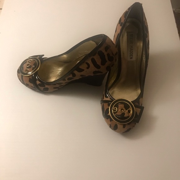 Steve Madden TREA-P Leopard Print Stacked Heel Wedge. Sz 6 - Picture 2 of 5